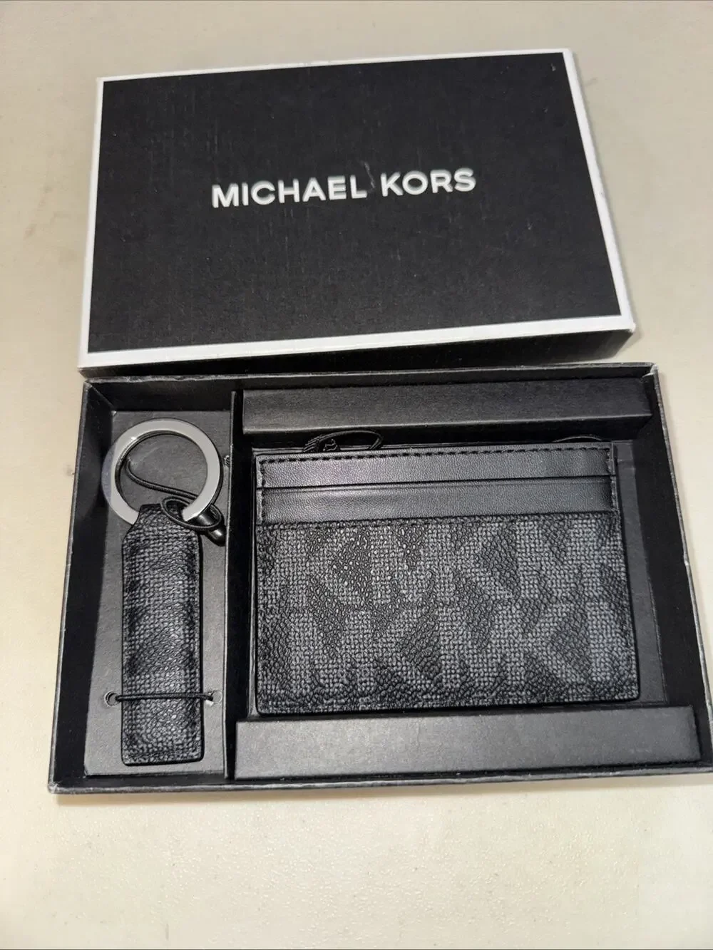 MICHAEL KORS 86F2SGFD1B MEN'S FROM POCKET SLIM CARD HOLDER WITH KEY RING NIB $98